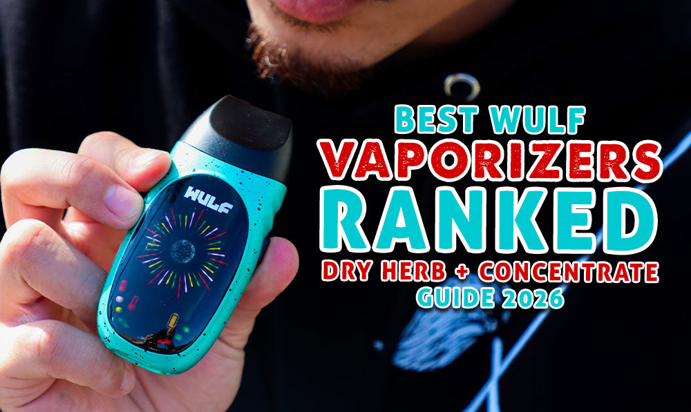 man using the Wulf Faze Dry Herb Vaporizer outside with text