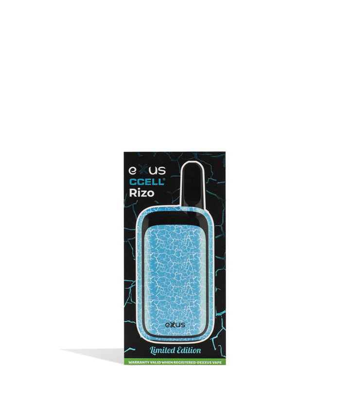 Blue White Crackle packaging Exxus Vape Rizo Cartridge Vaporizer on White Background