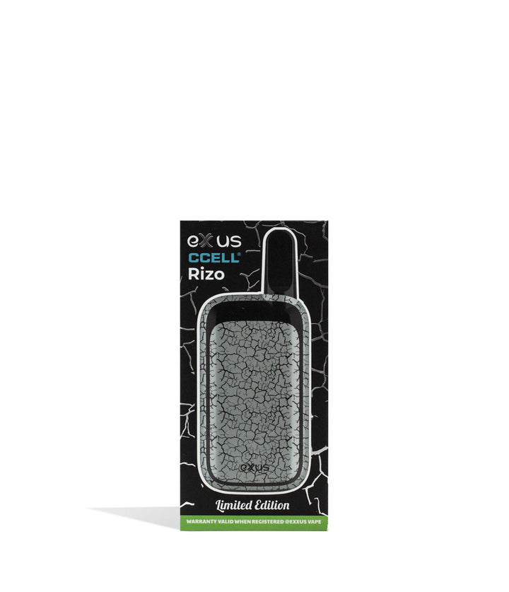 White Black Crackle packaging Exxus Vape Rizo Cartridge Vaporizer on White Background