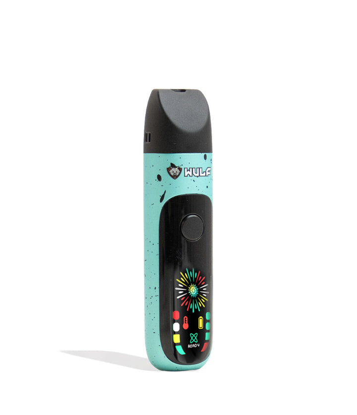 Teal-Black Spatter Wulf Mods Budr Portable Concentrate Vaporizer Angle View on White Background