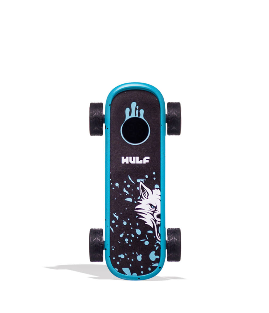 Blue Black Spatter Wulf Mods Deck Skateboard Voltage Battery Front View on White Background