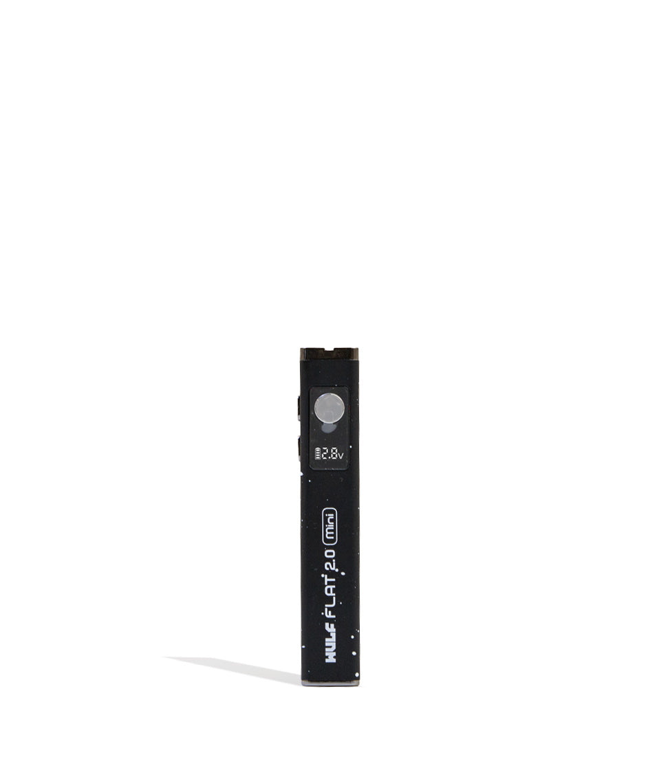 Black White Spatter Wulf Mods Flat Mini 2.0 Variable Voltage Battery Front View on White Background
