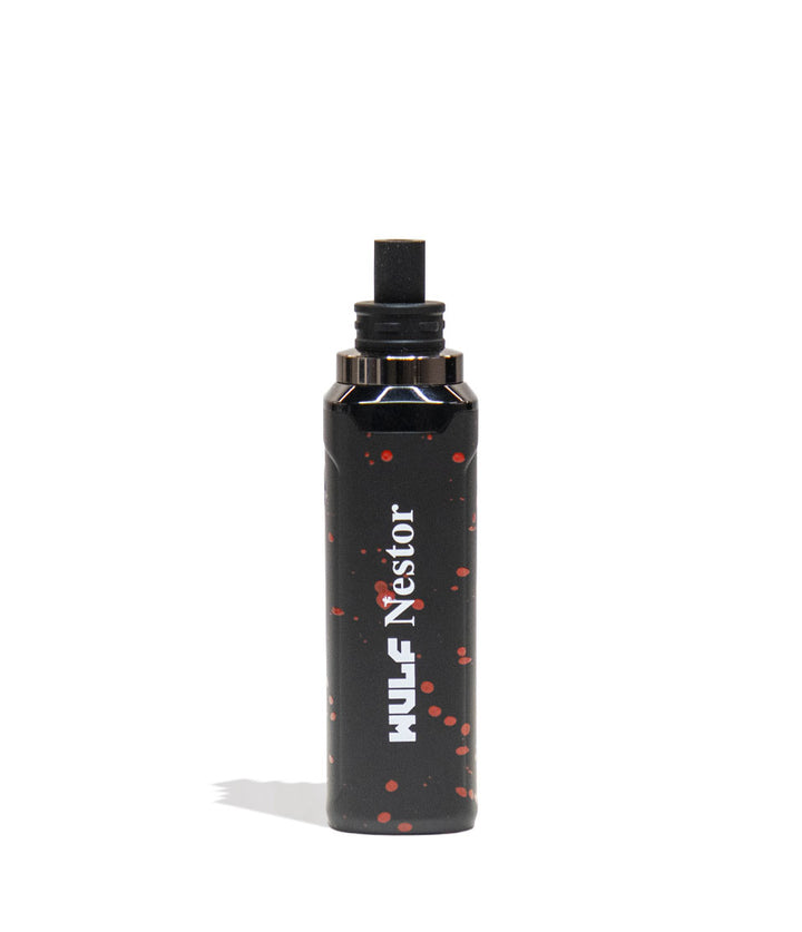 Black Red Spatter Wulf Mods Nestor Portable Concentrate Vaporizer Back View on White Background