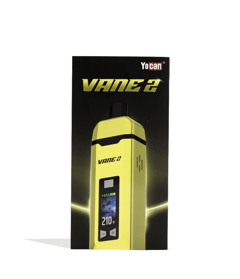 Yocan Vane 2 Portable Dry Herb Vaporizer Yellow Box front view with white background