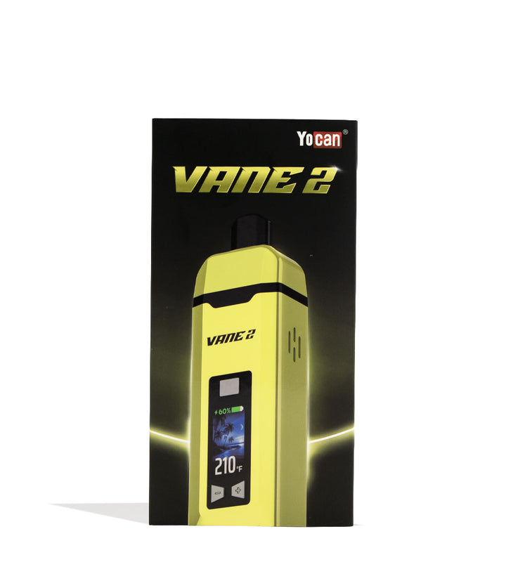 Yocan Vane 2 Portable Dry Herb Vaporizer Yellow Box front view with white background