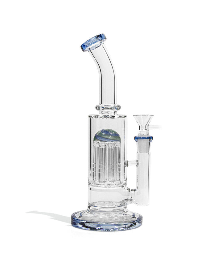 Jade Blue 10 Inch Waterpipe with 8 Arm Perc and Bent Mouthpiece on white background