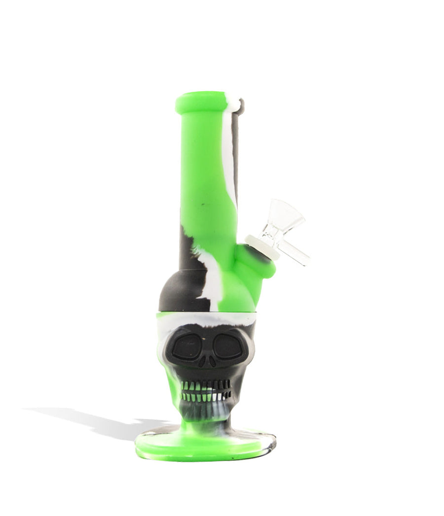 Green/Black/White 8 inch Skull Design Silicone Water Pipe on white background