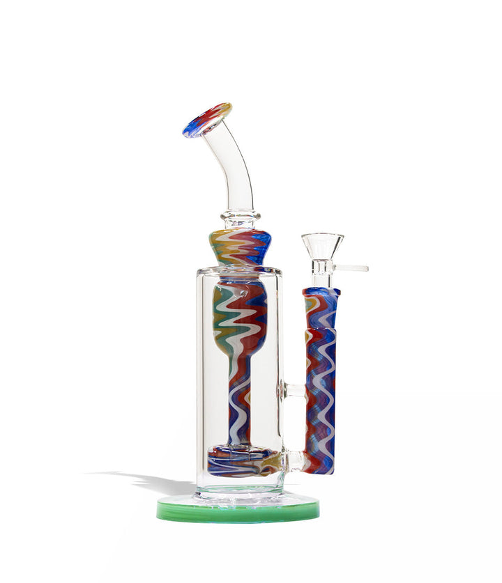 Milky Green 9 Inch Dab Rig with Color Matched Perc and Mouthpiece on white studio background
