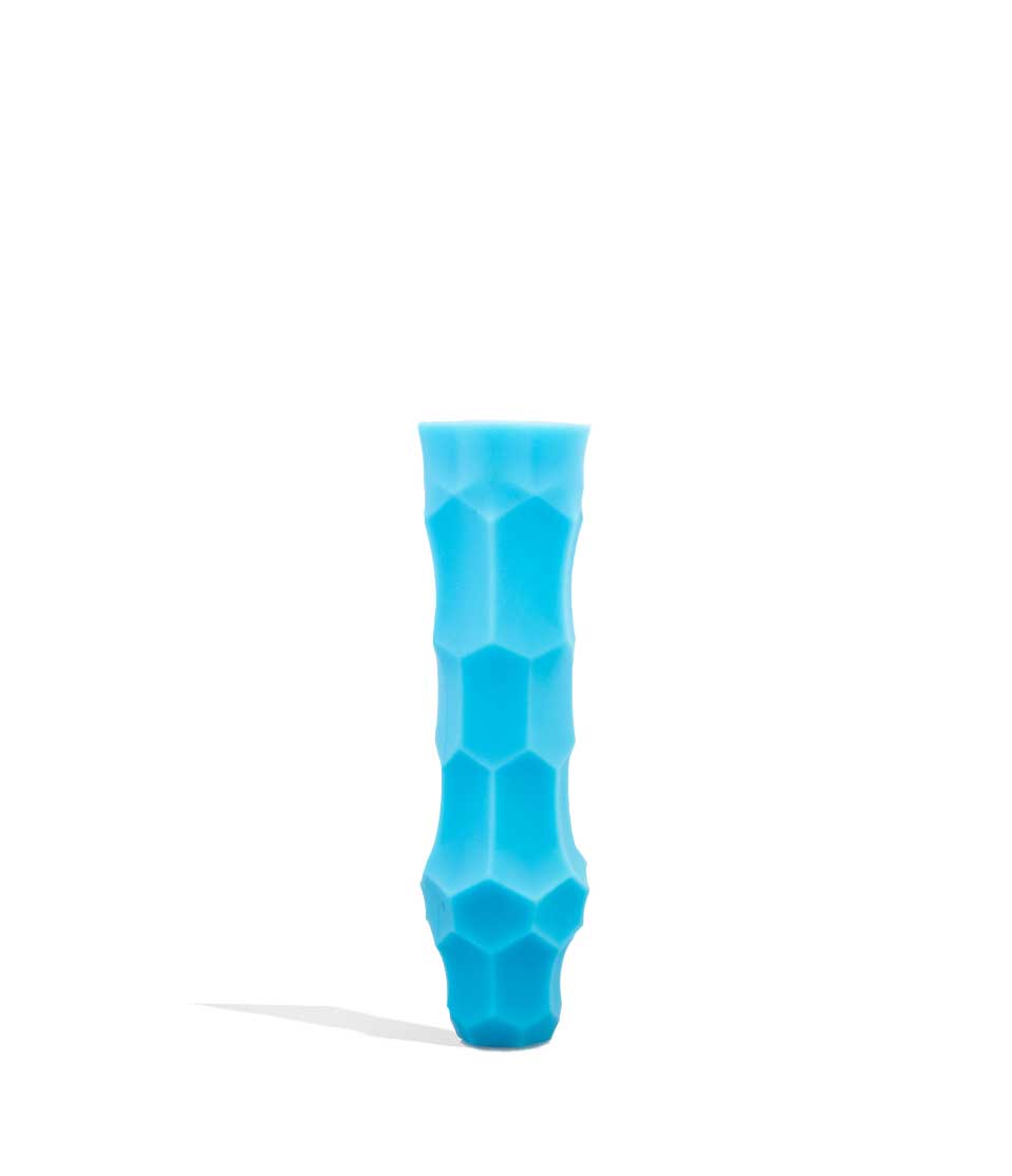 Blue Silicone Geometric Chillum Pipe with Glass Bowl on white background