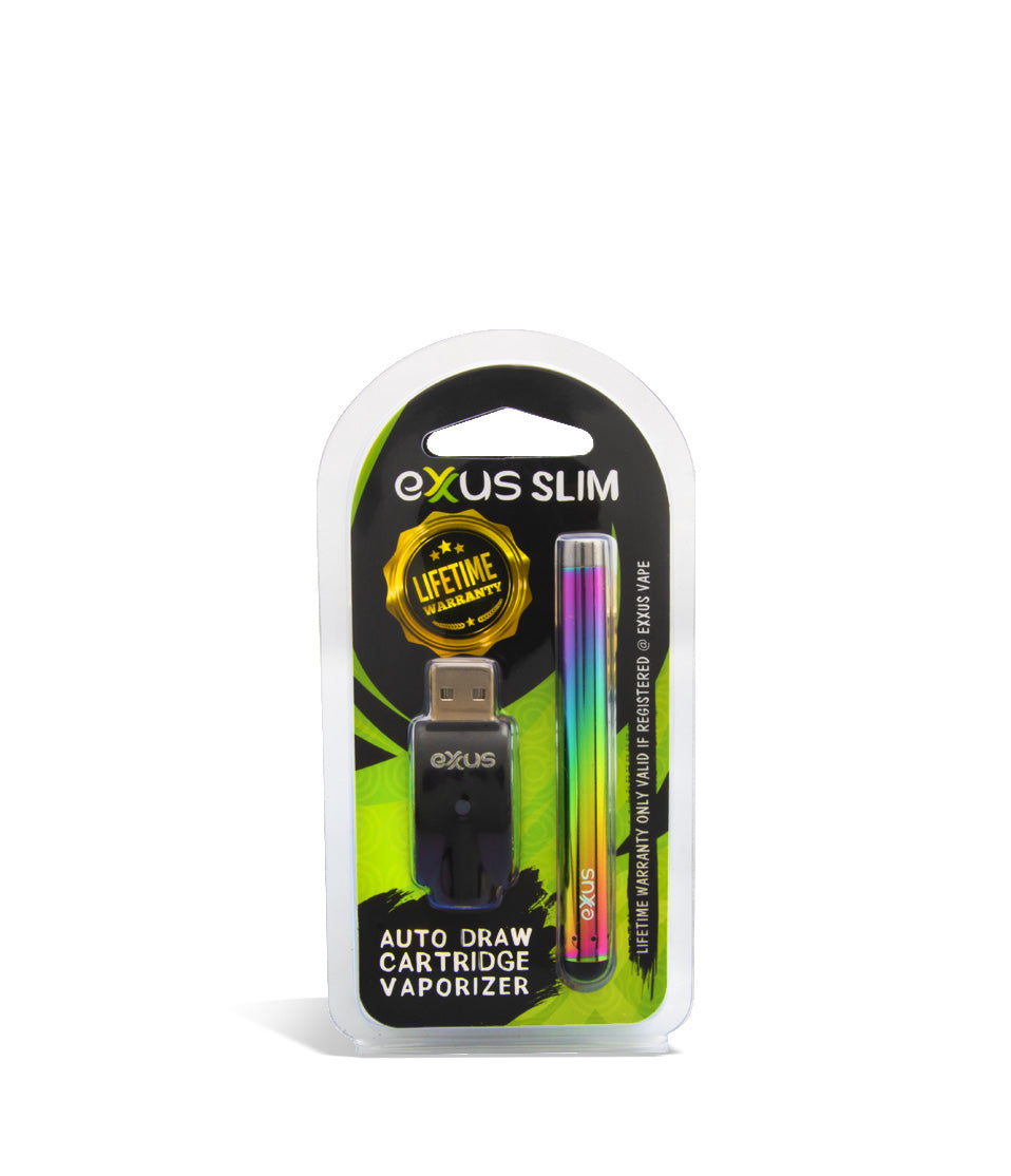 Full Color packaging Exxus Vape Slim Auto Draw Cartridge Vaporizer on white studio background