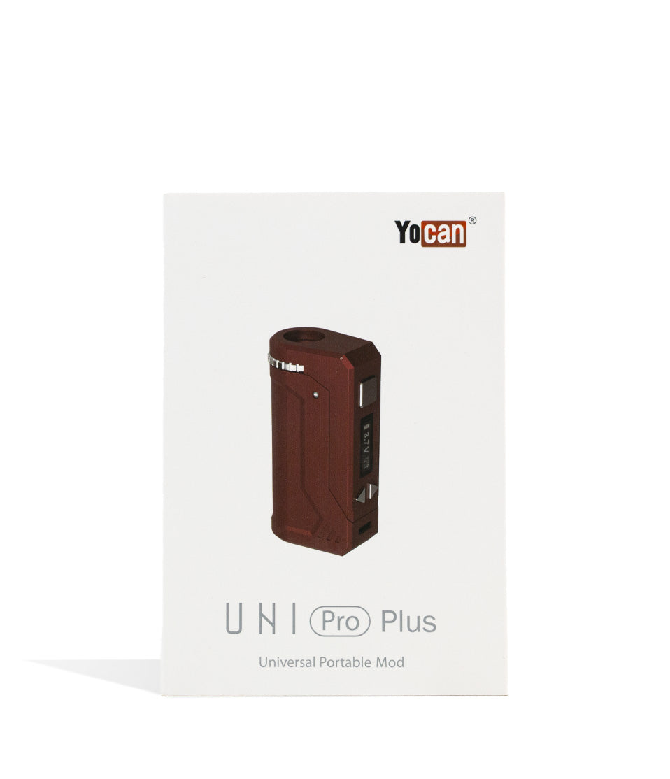 Burgundy Yocan Uni Pro Plus Adjustable Cartridge Vaporizer Packaging Front View on White Background